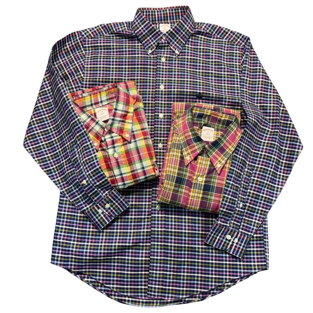 Brooks Brothers 346 Mens Medium Non-Iron Supima Cotton Rainbow Check Shirt